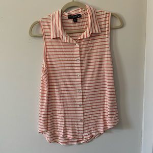 Orange Striped Button Up Tank Top